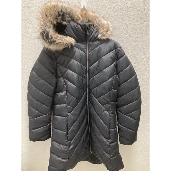 Lands' End Jackets & Blazers - Lands End Black Women L 14-16 Winter Coat Hood Faux Fur Zipper Long Parka